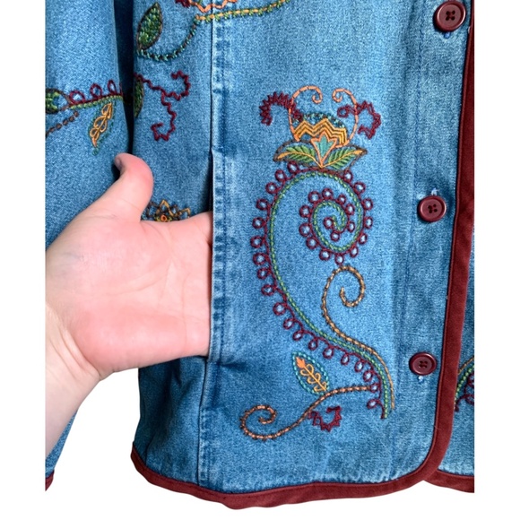 NWT Denim & Co Denim Women's Jacket with Embroidered Size XS QVC Pockets Jean - Picture 3 of 7